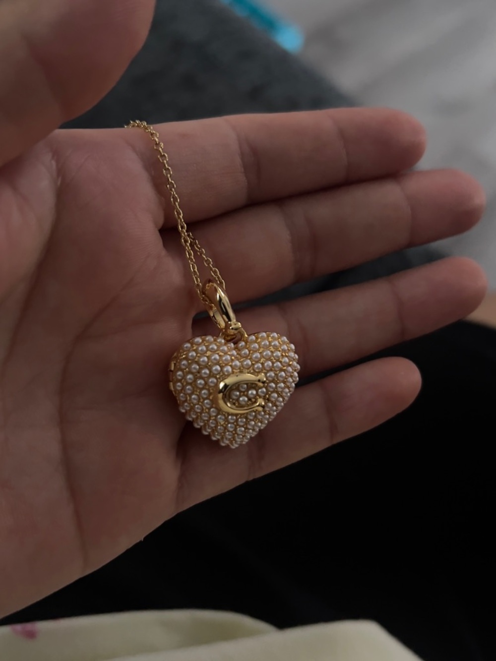 Coach Gold Pearl Heart Locket Necklace - Women's Jewelry - Picture 3 of 7